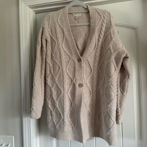 Barefoot Cozychic Dreams Women's Beige Cable Knit Cardigan Sweater
